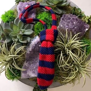 Mudpie knit blue and red stripe adjustable tie infant 12-24 months baby tie